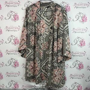 Tahari cardigan paisley open waterfall from Black Pink, and Cream Patterned Cape